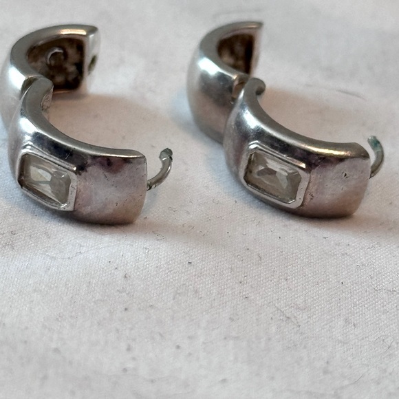 ✨ Stylish Vintage Sterling Silver and Pave Crystal Huggie Earrings - Picture 7 of 15